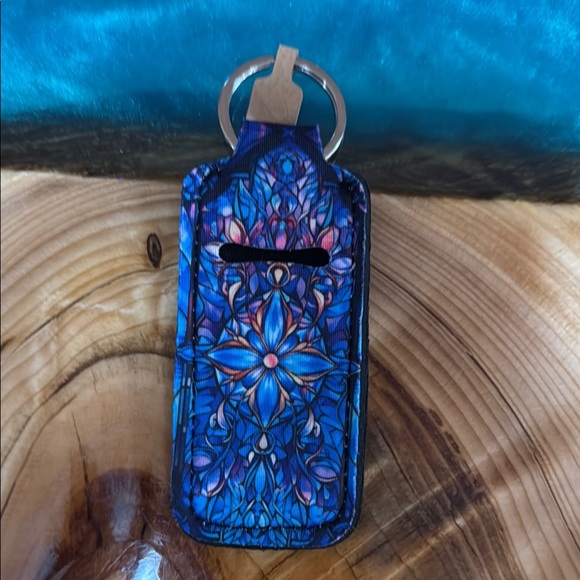 Blue Patterned Keychain Chapstick Holder Accessory - Picture 1 of 1